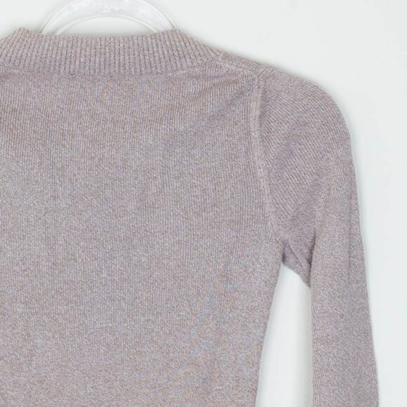 Express Womens Plunge V Neck Long Sleeve Knit Sweater Size S Tan Minimalist - Picture 7 of 7